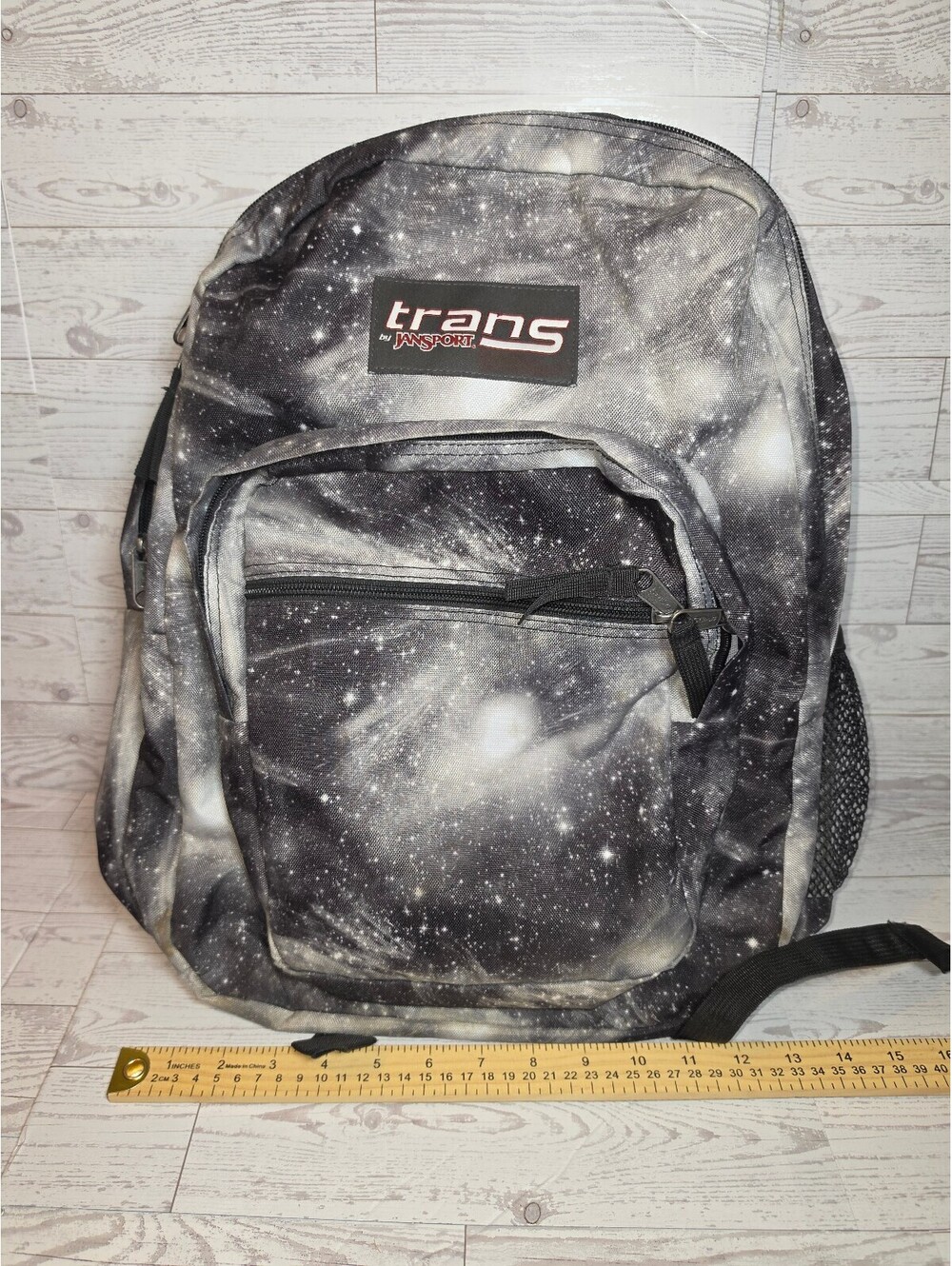 JanSport Trans Odyssey Backpack Black Gray Galaxy Print Large Travel School